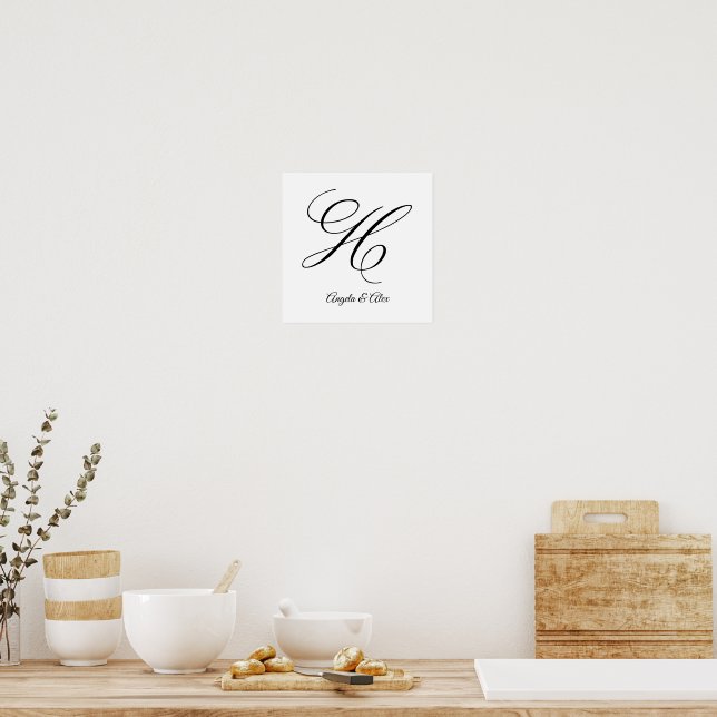 Bröllop Calligraphy Finare Brev H Monogram Poster (Kök)