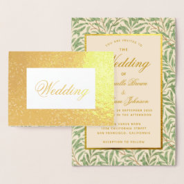 Bröllop Calligraphy Foliage Löv Greenery Guld Folierat Kort