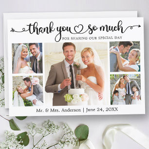 Bröllop Calligraphy Script Heart 5 Photo Tack Kort