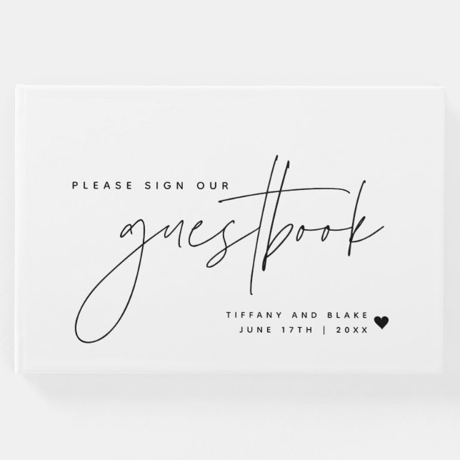 Bröllop Calligraphy Script Heart Gästböcker (Framsida)