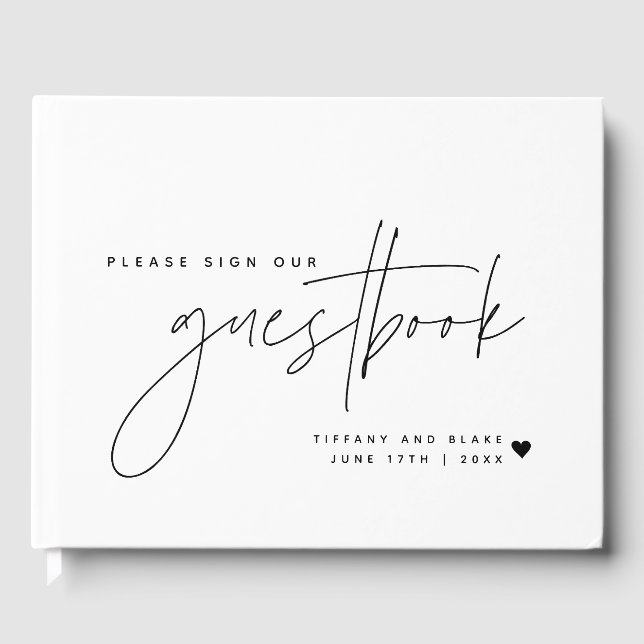 Bröllop Calligraphy Script Heart Gästböcker (Framsida)