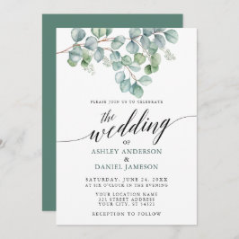 Bröllop Calligraphy Watercolor Eucalyptus Greenery Inbjudningar