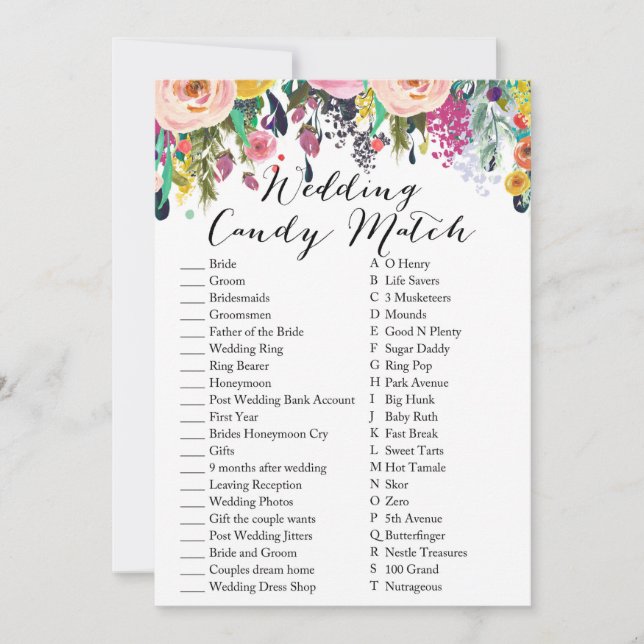 Bröllop Candy Match Garden Möhippa Game 5x7 Inbjudningar (Framsida)