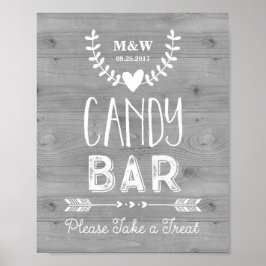 Bröllop Candy Pub Sign Wood Hearts Arrows Poster