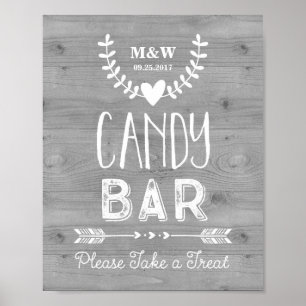 Bröllop Candy Pub Sign Wood Hearts Arrows Poster
