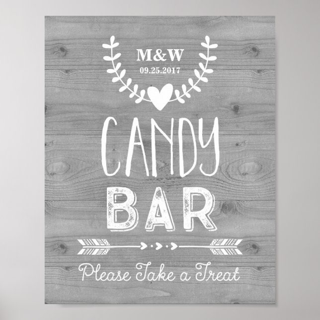 Bröllop Candy Pub Sign Wood Hearts Arrows Poster (Framsidan)
