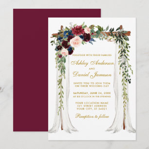 Bröllop Canopy Arch Guld Watercolor Blommigt Inbjudningar