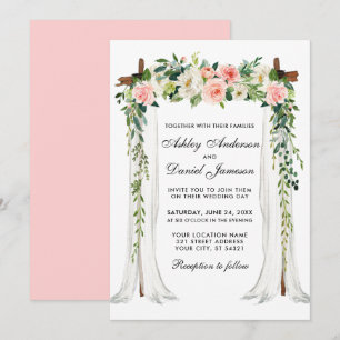 Bröllop Canopy Arch Watercolor Blommigt Rosa Inbjudningar