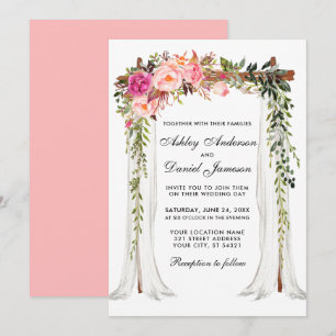 Bröllop Canopy Watercolor Blommigt Rosa  Inbjudningar