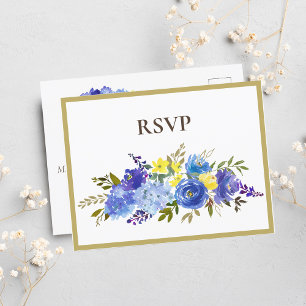 Bröllop Carolina Blå Blommig Brun RSVP Inbjudan Vykort