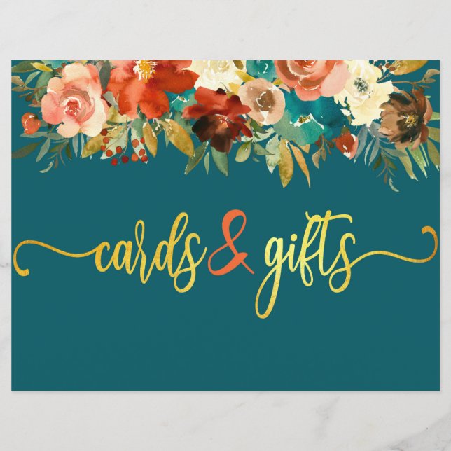 Bröllop Cars & Gifts Sign - Teal & Orange Bröllop (Framsida)