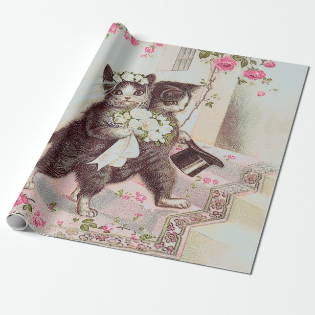 Bröllop Cats Light Blue Presentpapper (Utrullad)