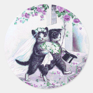 Bröllop Cats Lila Special Ocction Runt Klistermärke