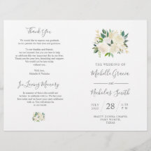 Bröllop Ceremonisprogrammet Cream Watercolor Blomm
