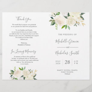 Bröllop Ceremonisprogrammet Cream Watercolor Blomm