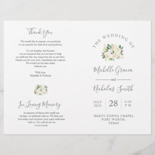 Bröllop Ceremonisprogrammet Cream Watercolor Blomm