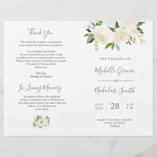Bröllop Ceremonisprogrammet Cream Watercolor Blomm
