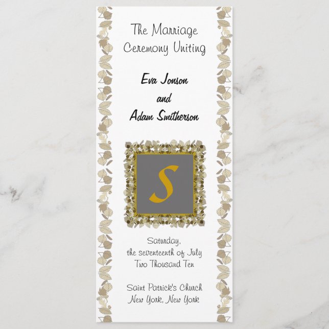 Bröllop Ceremonisprogrammet Guld Löv Program (Framsida)