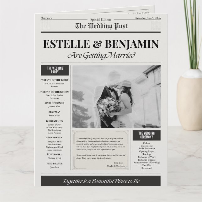 Bröllop Ceremony Newspaper Program (Framsida)