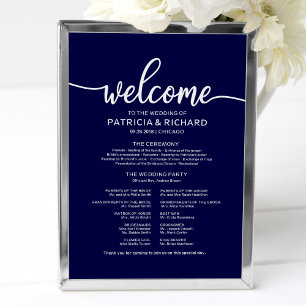 Bröllop Ceremony Program Board Chic Navy Blue Poster