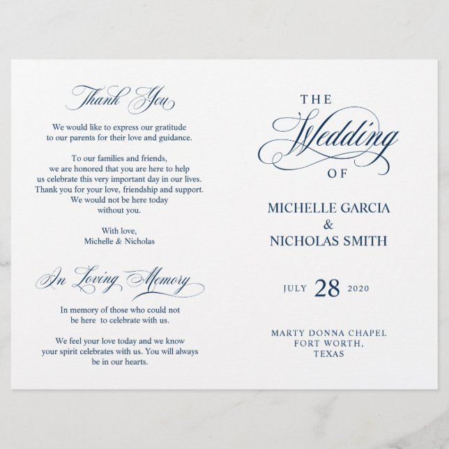 Bröllop Ceremony-program, Classic Elegance Black (Framsida)