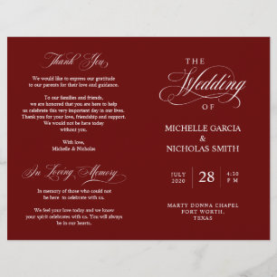 Bröllop Ceremony Program Classic Elegance Burgundy