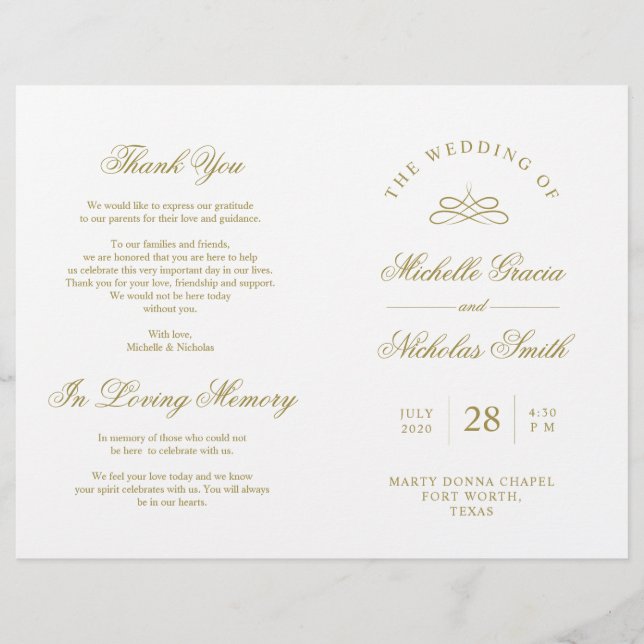 Bröllop Ceremony Program Classic Elegance Guld (Framsida)