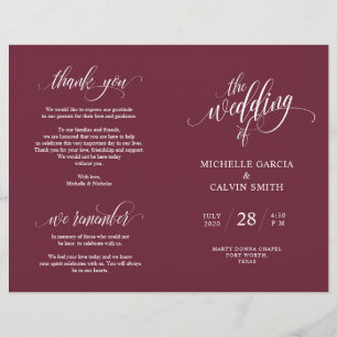 Bröllop Ceremony Program Elegance Script Burgundy