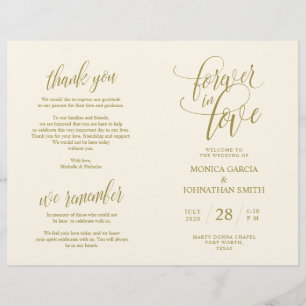 Bröllop Ceremony Program Elegance Script Guld