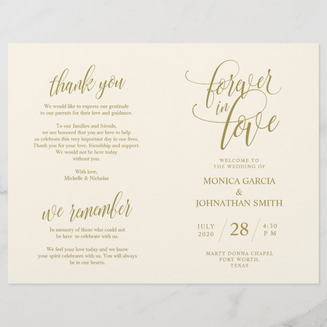 Bröllop Ceremony Program Elegance Script Guld (Framsida)