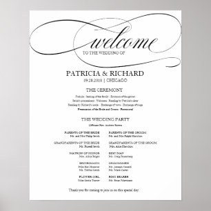 Bröllop Ceremony Program Elegant Black Script Poster