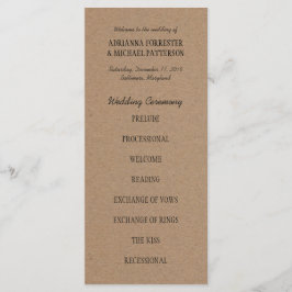 Bröllop Ceremony-programmet | Kraft Papper Program