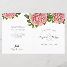 BRÖLLOP CEREMONY PROGRAMMET rosa blommigt peony-bl