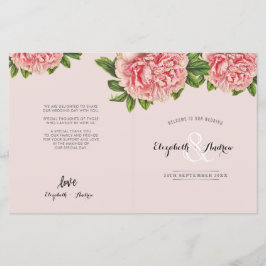 BRÖLLOP CEREMONY PROGRAMMET rosa blommigt peony-bl