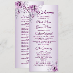 Bröllop Ceremony Rosa Blommigt Violet Lila Ram Program