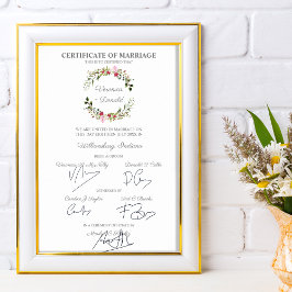 Bröllop Certificate Red & Rosa Blommigt WAN Poster