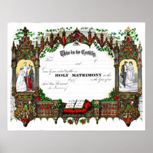 bröllop certifikat från 1877 poster