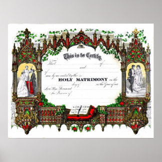 bröllop certifikat från 1877 poster