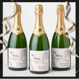 bröllop champagne flaska-etikett Mr. och Mrs.