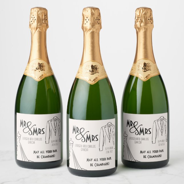 bröllop champagne flaska-etikett Mr. och Mrs. vint (Flaskor)