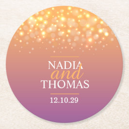 Bröllop champagne lila golden papper underlägg rund