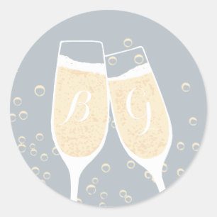 Bröllop Champagne Toast Seal Runt Klistermärke