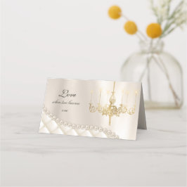 Bröllop Chandelier Lighting Ivory Pearl Place Card Placeringskort