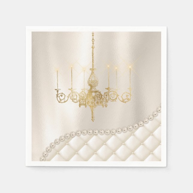 Bröllop Chandelier Lighting Ivory Pearls Satin Pappersservett (Framsidan)