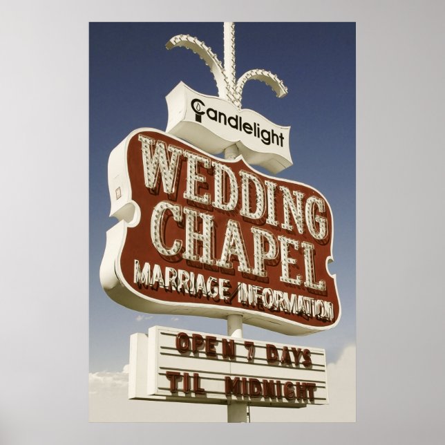 Bröllop Chapel Retro Neon-tecken Poster (Framsidan)