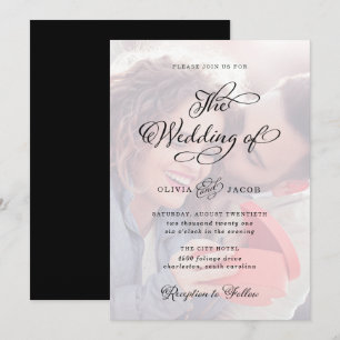 Bröllop Charm Svart och vitt calligrafiskt foto Inbjudningar