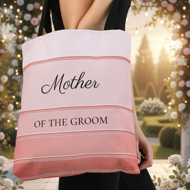 Bröllop Chic Korall Ton sur Ton Randig Handväska Tygkasse (Wedding or bridal tote bag featuring a chic simple coral tone on tone striped design)