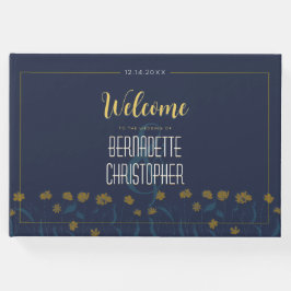 Bröllop Chic Modern Elegant Enkel blå Gult Gästböcker