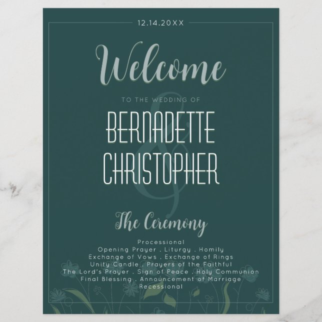 Bröllop Chic Modern Elegant Enkel Grönt Emerald (Framsida)