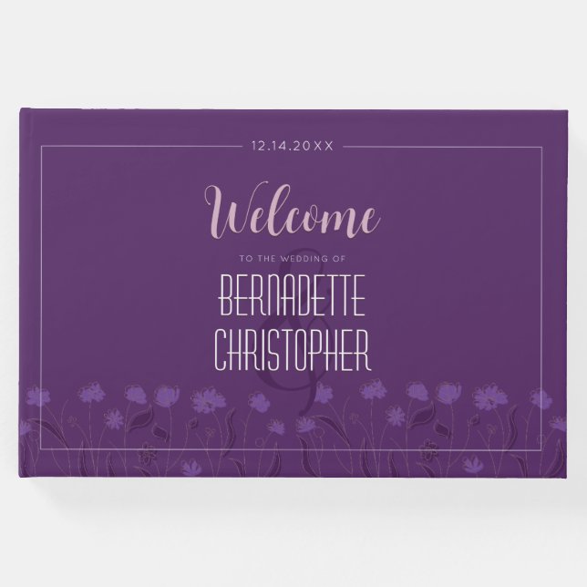 Bröllop Chic Modern Elegant Enkel Lavender Lila Gästböcker (Framsida)